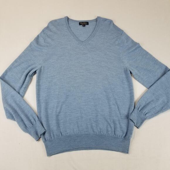 Brooks Brothers Sweater Mens XL Blue Saxxon Wool V Neck Pullover Lightweight - Picture 12 of 12